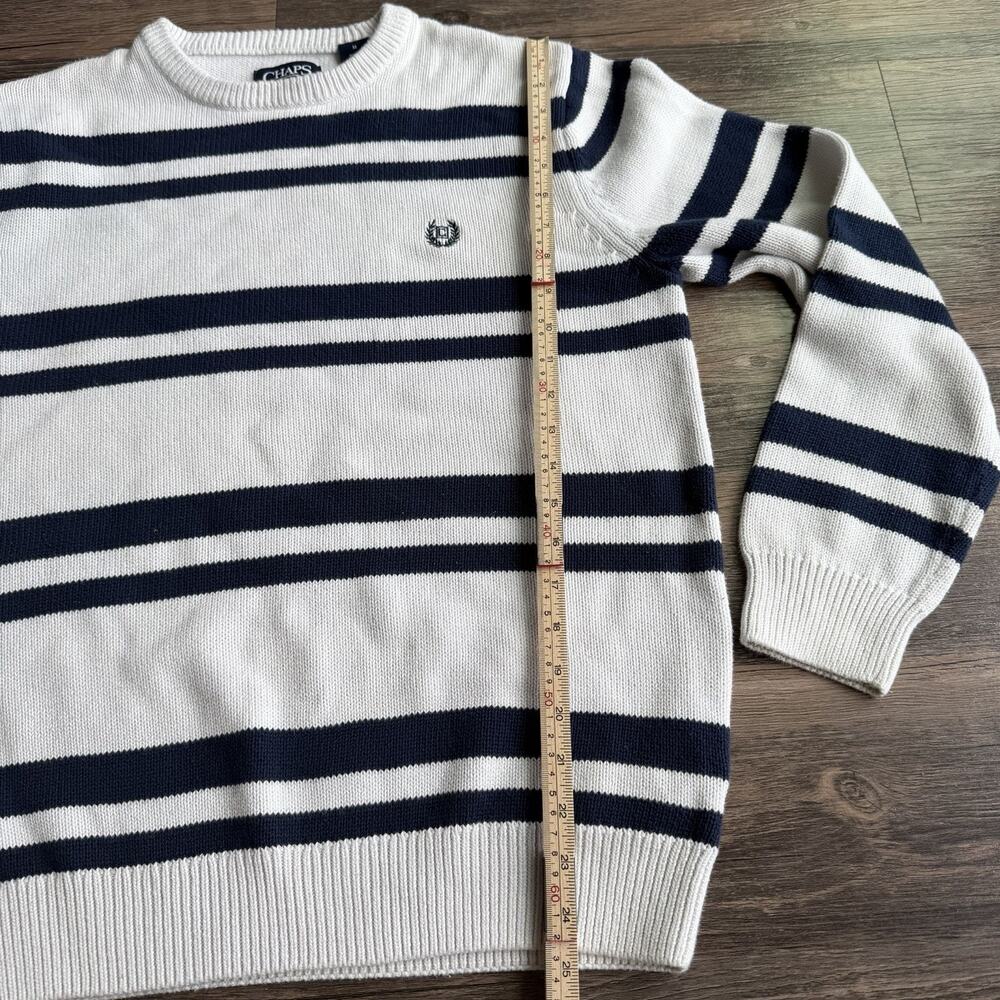 Chaps Sweater Mens M White Blue Stripe Heavyweight Knit Crewneck Preppy Cotton - Picture 7 of 9